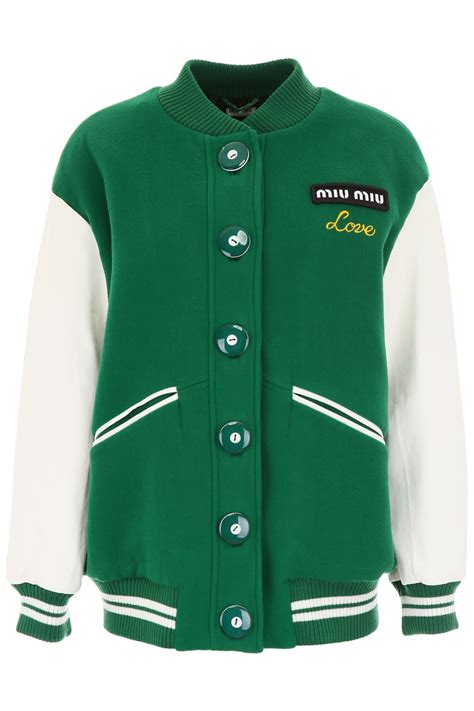 Miu Miu Oversized Embroidered Logo Bomber Jacket In Green